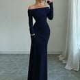 thumbnail image 2 of LWavelet Womens Off Shoulder Long Sleeve Bodycon Maxi Dress Evening Formal Party Dress Navy S, 2 of 5