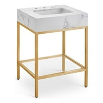 Maklaine Contemporary White Artificial Marble Bathroom Vanity