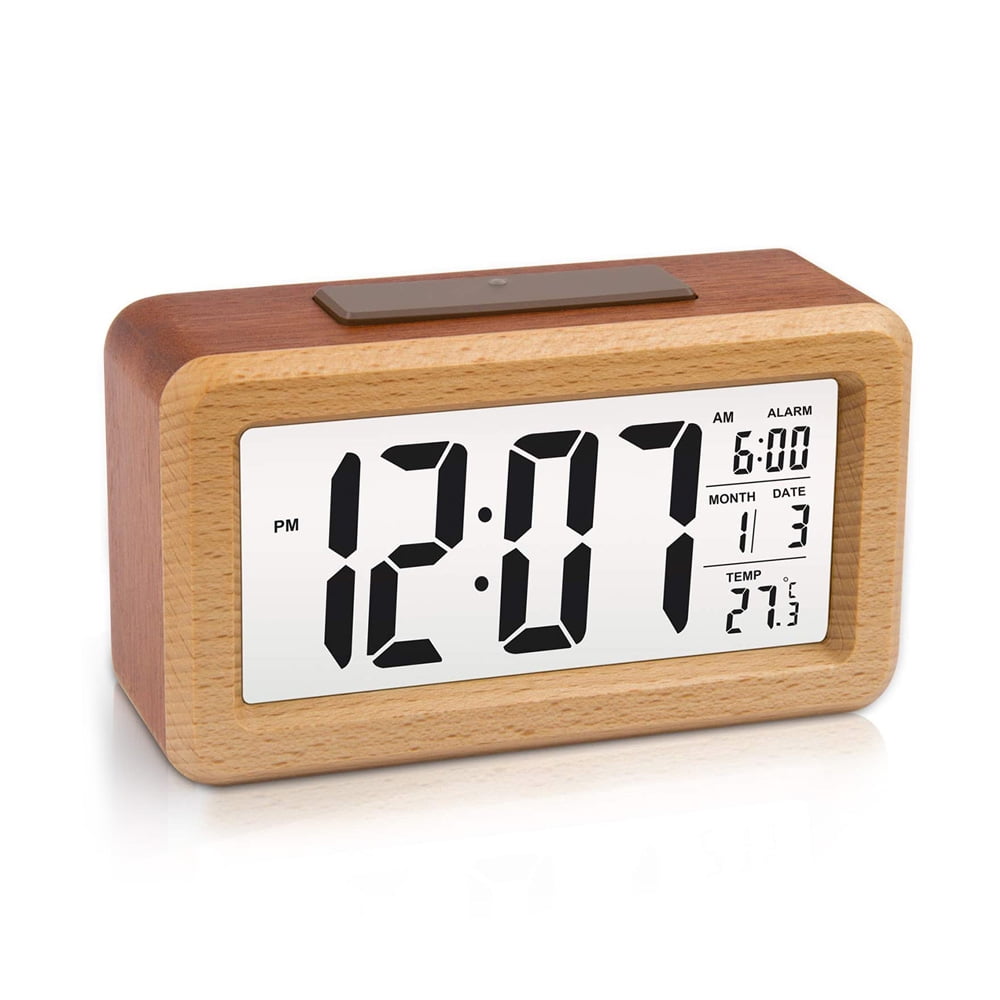 Houkiper Wooden Digital Alarm Clock Intelligent Sensor Night Clock