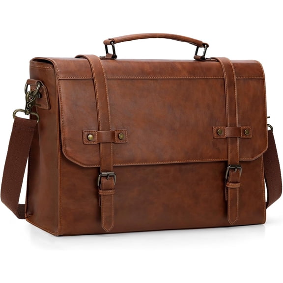 Mens Messenger Bag 18 Inch Waterproof Vintage Leather Laptop Briefcase Large Laptop Bag Satchel Bag Computer Shoulder Bag for Office Business Travel College,Brown