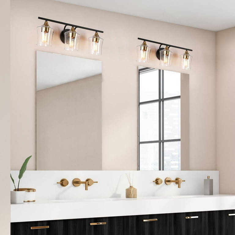 Modern 3-Light Linear Black Gold Bathroom Vanity Light Industrial