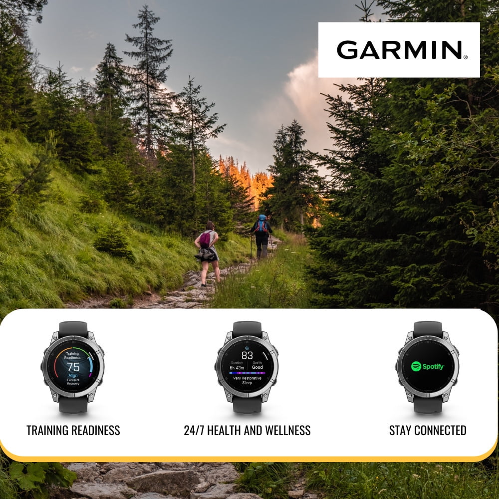 Garmin fenix 8 43mm GPS Smartwatch (Carbon Gray DLC Titanium and Black-Pebble Gray) Bundle with Waterproof Hard Case (Black) and Focus Camera Charger Stand for Garmin Smartwatches (3 Items)