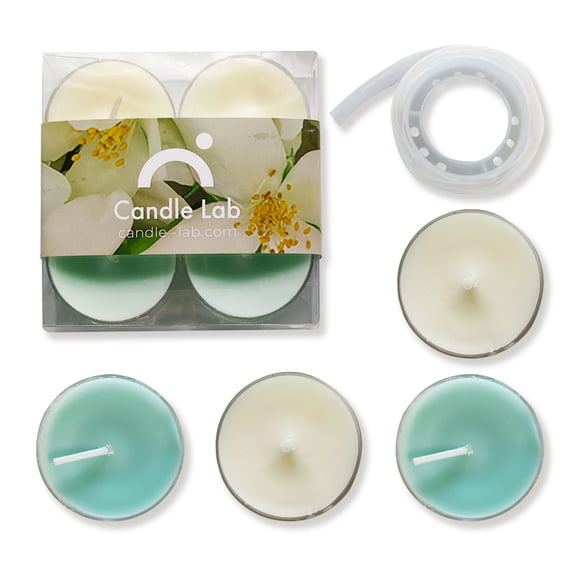 Candle Lab | Jasmine Scented Candles Tealight with 12 Hour Burn Time,Set of 4 Travel Pack for Puja, Ceremony, Home Therpy (Comes with Free 100 Pieces Candle Glue Dot Sticker)