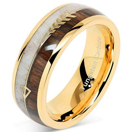 Tungsten Ring For Men Wedding Band Deer Antler Koa Wood Inlaid Engagement Size