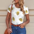 thumbnail image 6 of KLL Women 's Crew Neck Bodysuit Jumpsuits Bee Print Short onesies Stretch T Shirts, 6 of 7