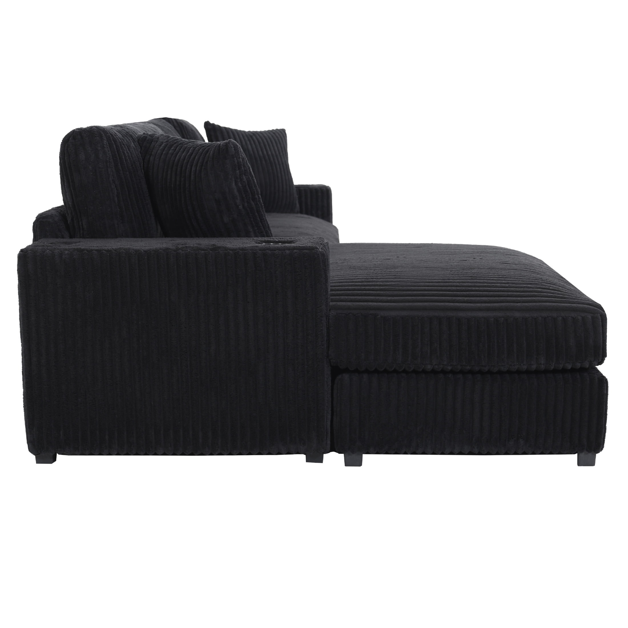 Christopher Knight Home Modern L-Shaped Sectional Sofa with Cup Holders & Charging Ports, Black
