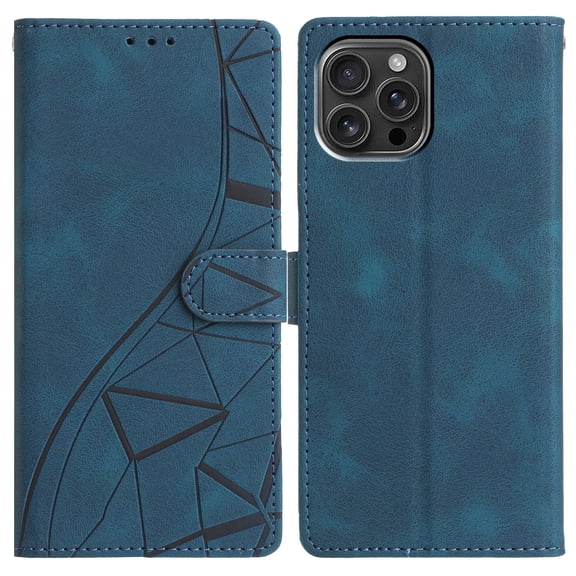 for iPhone 16 Pro Max Luxury PU Leather Wallet Phone Case, with Card Holder Flip Folio Protective Shockproof Cover [Kickstand Feature] [Wrist Strap] Compatible with iPhone 16 Pro Max, Blue