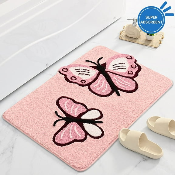 Evlmd Bathroom Rugs Non Slip Washable, Beige Large Bath Mats for Bathroom Floor, Soft Cute Daisy, Shaggy Soft and Absorbent, Thick Plush Shower Bath Rug Runner Decor, 16" X 24"