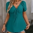 thumbnail image 3 of Plebaso Women's Going out Tops Tie Knot V Neck Short Sleeve Tunic Top Trendy Beach Vacation Clothes, 3 of 7