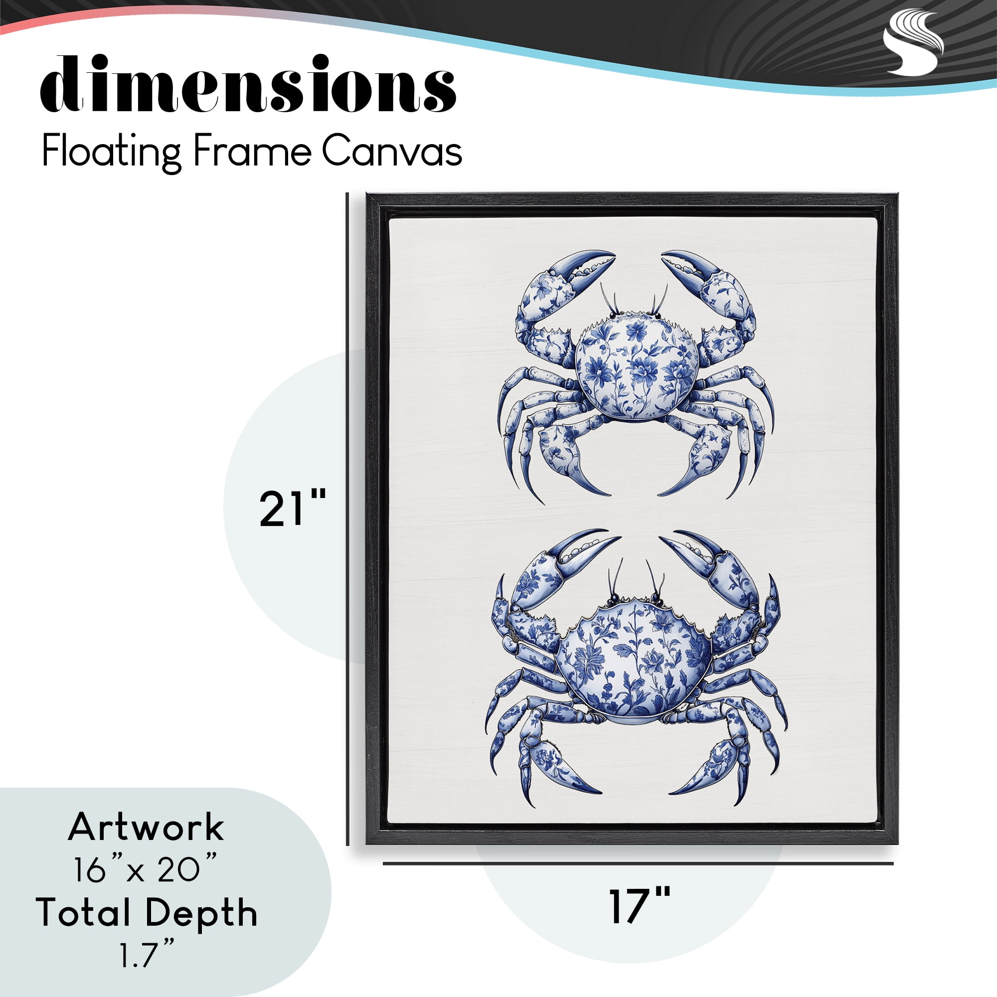 Vintage Toile Crabs Black Framed Floater Canvas Wall Art, design by Lettered and Lined
