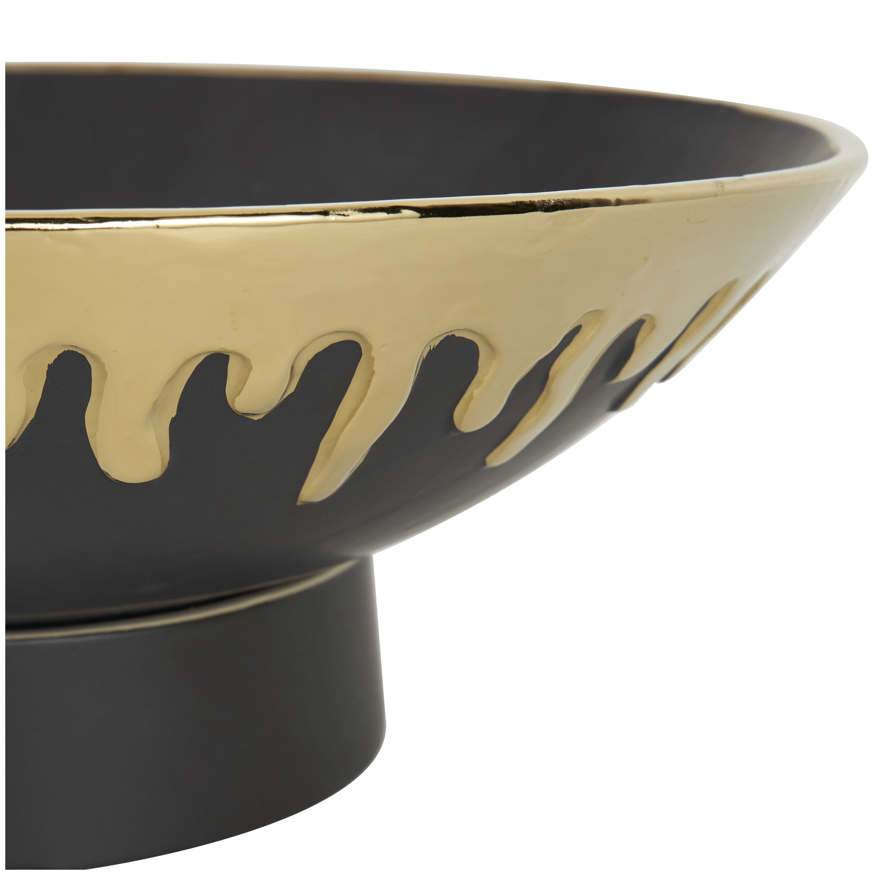 CosmoLiving by Cosmopolitan 15" Round Black Ceramic Decorative Bowl with Abstract Gold Melting Drips