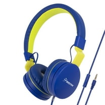 Kids Headphones with Microphone, Wired Headset 3.5mm Adjustable Foldable with Volume Limiter for Children Ages 2-14, Blue