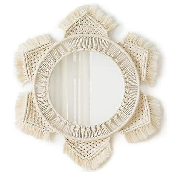 Hanging Wall Mirror With Macrame Fringe Round Boho Mirror Art Decor