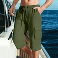 thumbnail image 3 of Havenre Mens 3/4 Sweatpants Basic Solid Color Cotton Linen Drawstring Elastic Waist Capri Pants Breathable Joggers Workout Athletic Capris Pant Lightweight for Summer Army Green L, 3 of 6