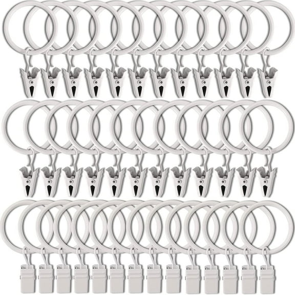Dockapa Home Collection Drapery Curtain Rings with Clips, 1.26-Inch Diameter, White Metal, 40-Pack