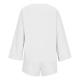 thumbnail image 4 of Two Piece Linen Sets for Women Dressy Casual Outfits Long Sleeve Light Loose Button-up V Neck Shirt and Shorts Set,White,2XL, 4 of 5