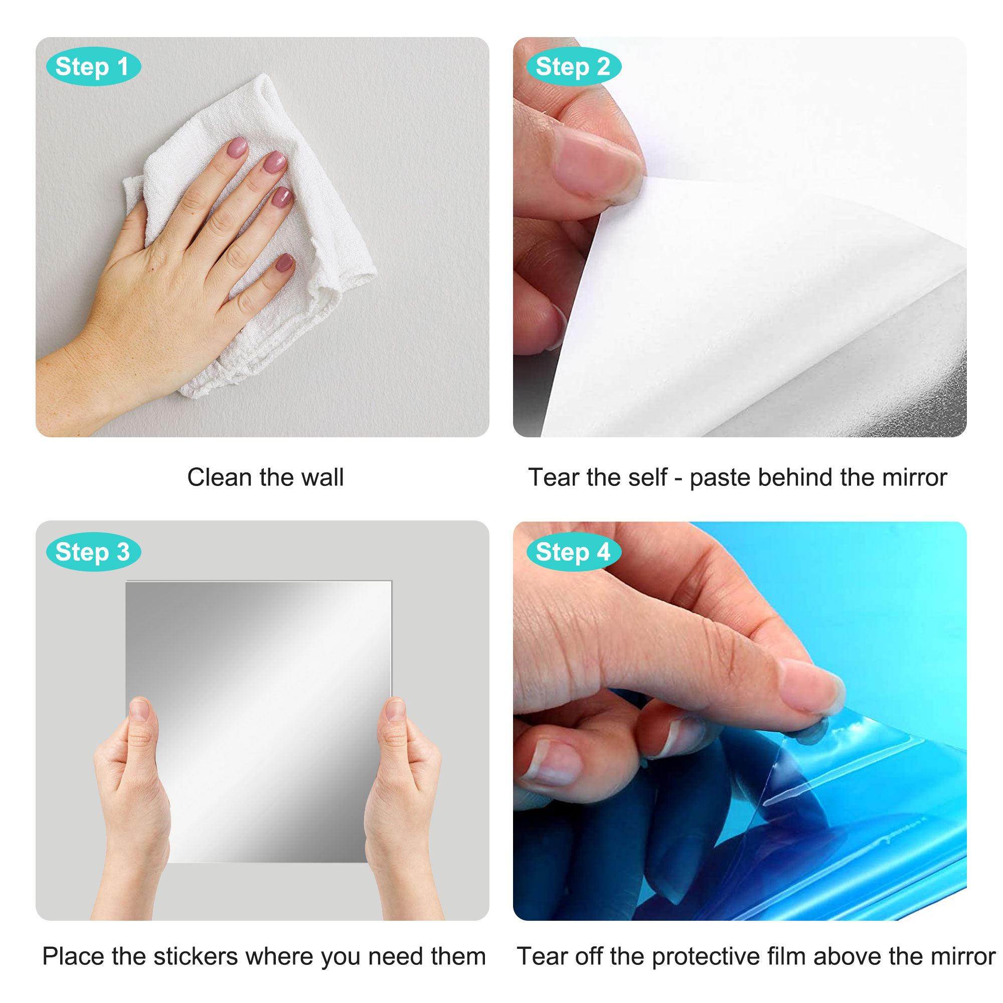 12pcs Flexible Mirror Sheets Self Adhesive Eeekit Non Glass Tiles Stickers Diy Mirror For Home