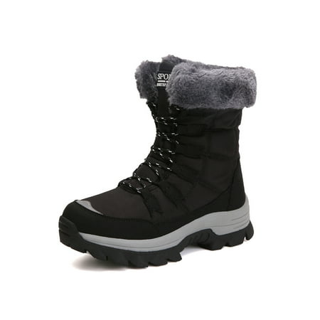 

Kesitin Womens Mid Calf Boot Plush Lined Snow Boots Faux Fur Collar Winter Shoes Casual Comfort Warm Shoe Work Platform Black 5.5