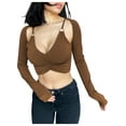 thumbnail image 3 of SAYOO Women's Summer Crop Tops Solid Color Deep V Neck Long Sleeves Cropped Navel Shirt Blouse, 3 of 9