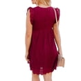 thumbnail image 2 of VISgogo, vestido informal para mujer, verano, cuello en V, manga volante, encaje, Jacquard, Color sólido, vestidos sueltos con pantalones cortos forrados VISgogo moda, 2 of 9