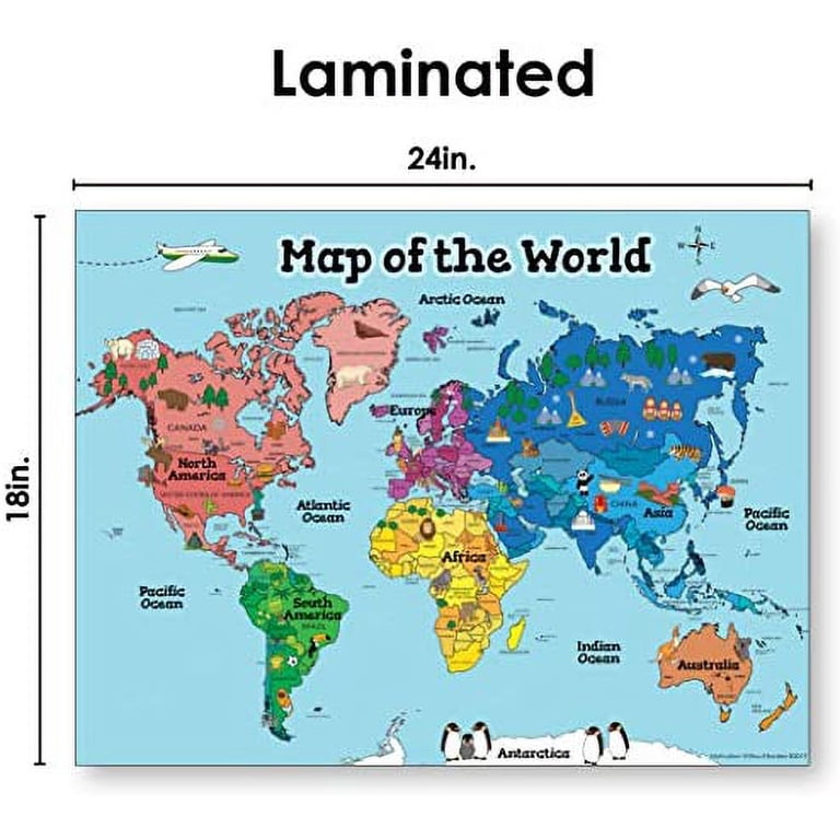 Waypoint Geographic Interactive World Map For Kids - 54"x32" Laminated Wall Chart With AR App