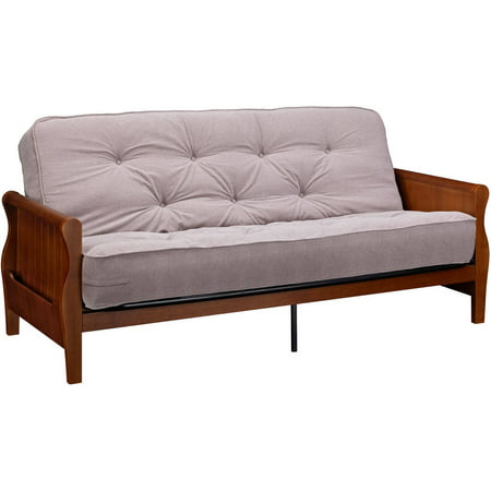Better Homes and Gardens Wood Arm Futon with Coil Mattress, 8 inch Futon