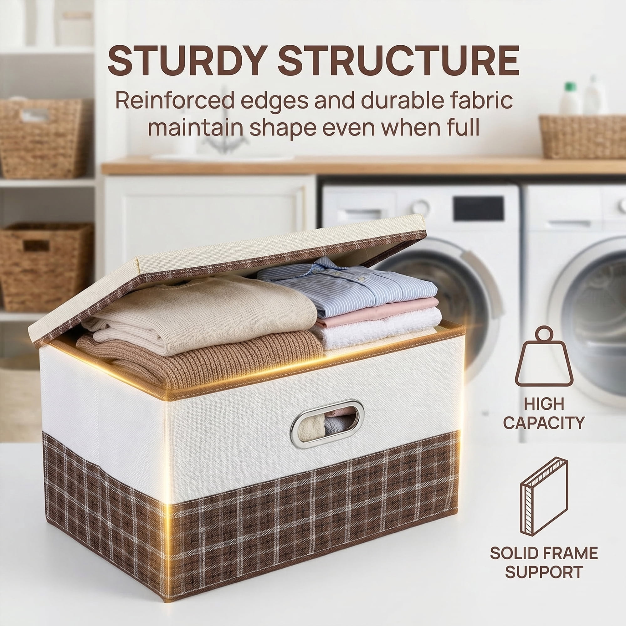 Unique Bargains Storage Cube Fabric Storage Bin with Handles Coffee 15*9.8*8.3in