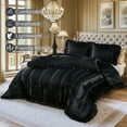 thumbnail image 4 of Satin Queen Comforter Set Silk Like Satin Bedding Set Hotel Soft Polyester Black Bed Set Luxury Silky Pillow Cover with Quilt Set Ruffle Down Comforter Home Decor, 4 of 10