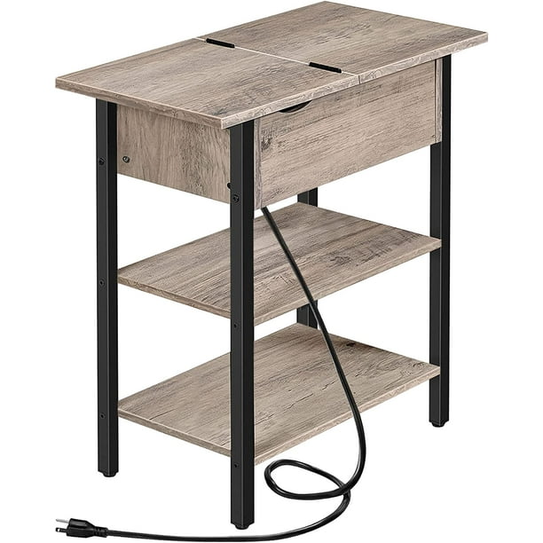 HOOBRO Side Table, Flip End Table with Charging Station and Shelves