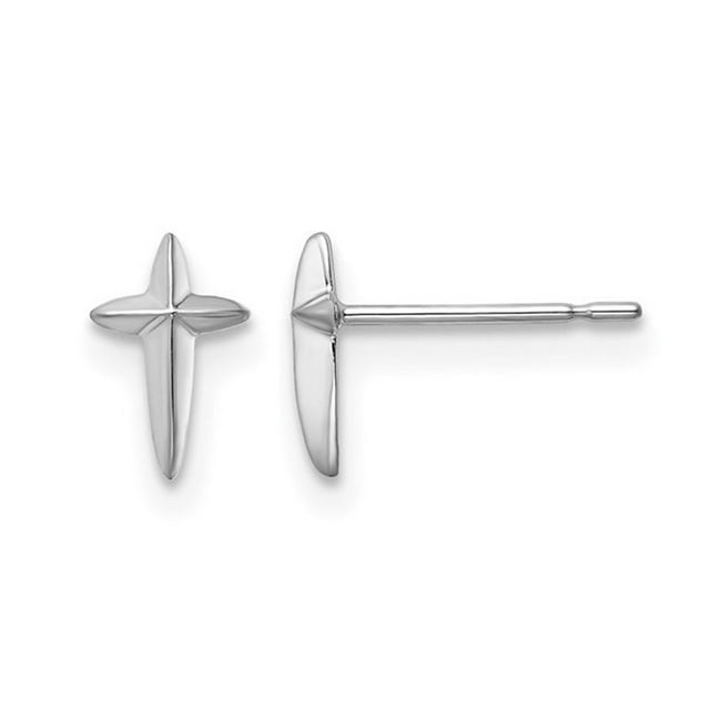 Boucles d'Oreilles en Or Blanc 14K Croix Polie