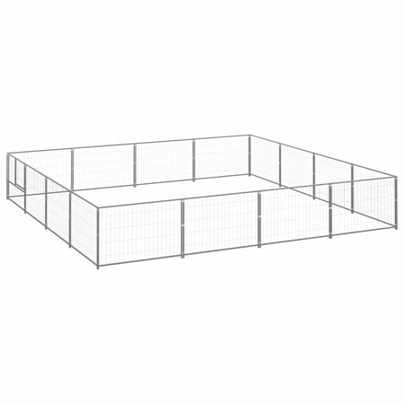 Anself Dog Kennel with Door Steel Wire Mesh Sidewalls Lockable Playpen Fence Pet Exercise Cage Silver 157.5 x 157.5 x 27.6 Inches (L x W x H)