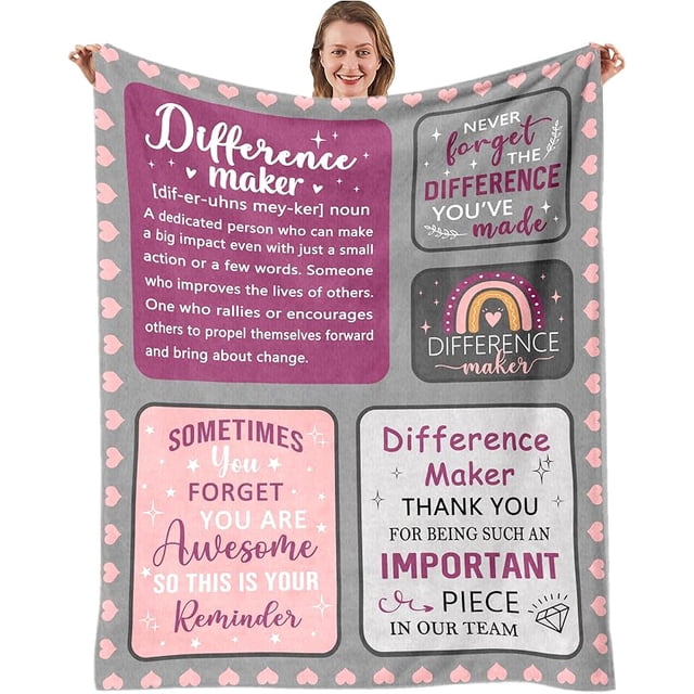 LHSHID Difference Maker Gifts for Women Thank You Appreciation Gifts for Women Retirement Farewell Gifts for Coworkers Employee Friends Positive Affirmations Office Gifts for Women Throw Blanket