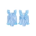 thumbnail image 2 of BemeyourBBs Cute Toddler Baby Girl Striped One Piece Swimsuit Infant Girl Bathing Suit Ruffle Flying Sleeve Square Neck Back Bow Swimwear Summer Pool Beachwear, 2 of 9