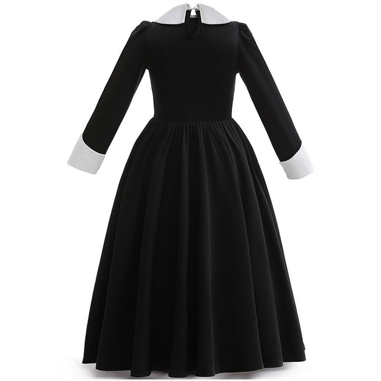 Girl's Wednesday Addams Dress Long Sleeve Peter Pan Collar Party