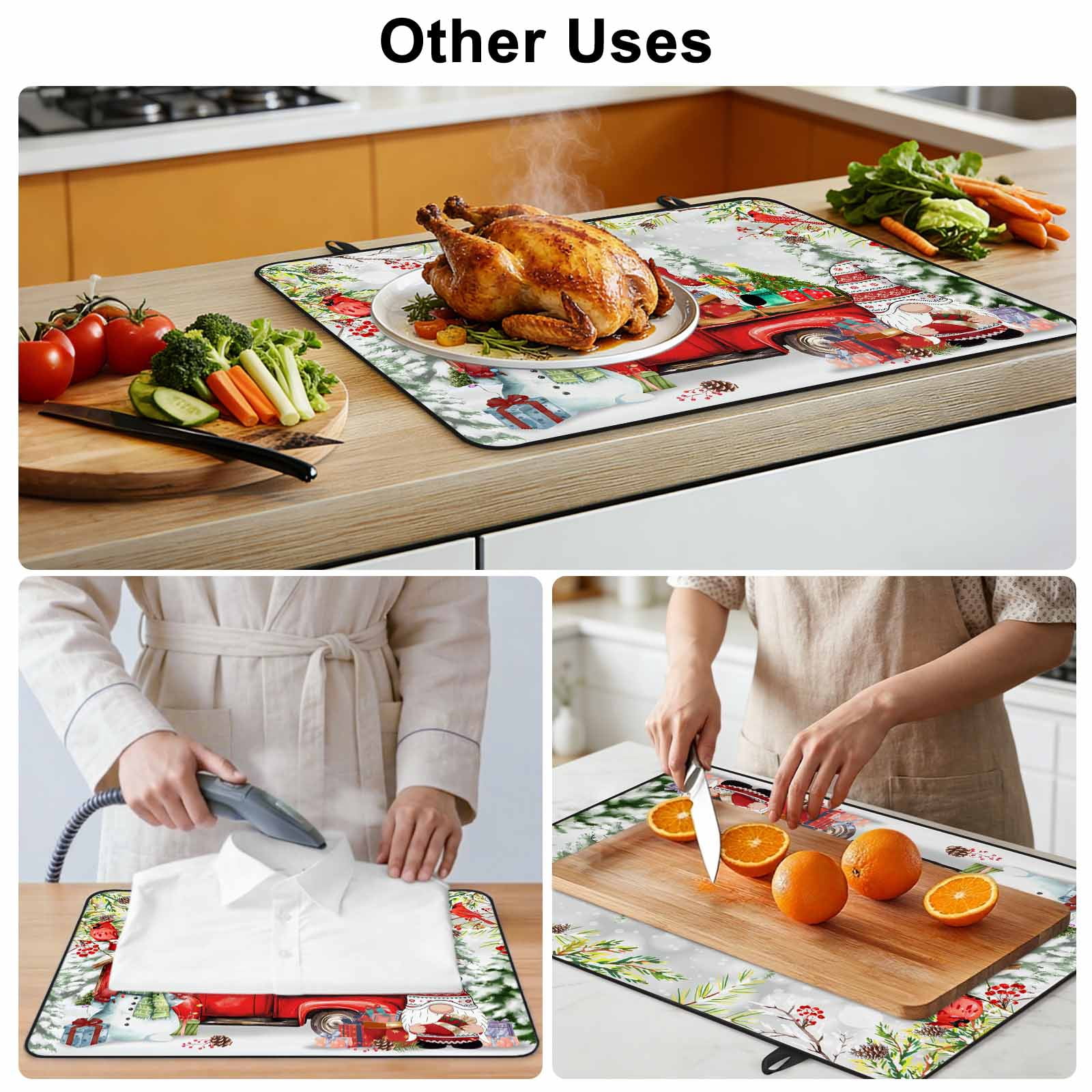 Red Christmas Stove Top Cover for Electric Stove, Heat-proof & Non Slip Glass Top Stove Cover Protector, Snowman Truck Gnomes Xmas Botanical Gifts Kitchen Flat Cooktop Rubber Mat 24x21 Inches