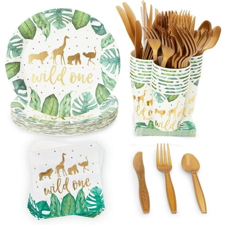 Serve 24 Wild One Safari Jungle Animal Disposable Dinnerware Set Party Supplies
