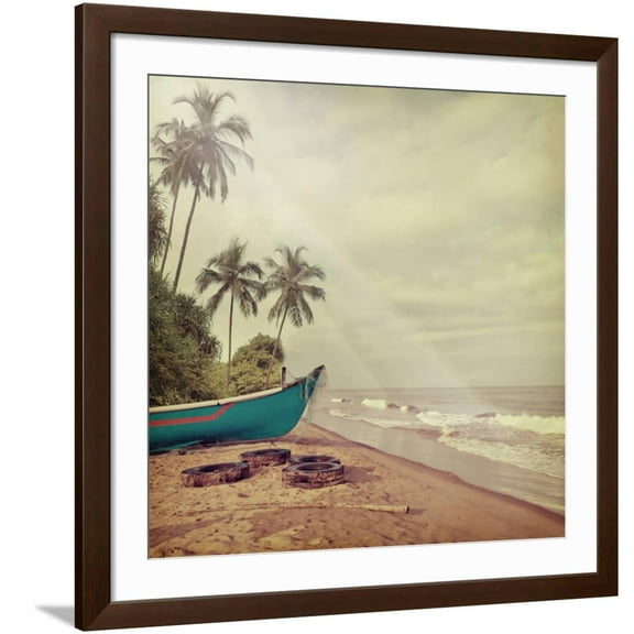Art.com Vintage Beach Background Photographic Print by Sundari, Brown Frame Wall Art, 38" x 38"