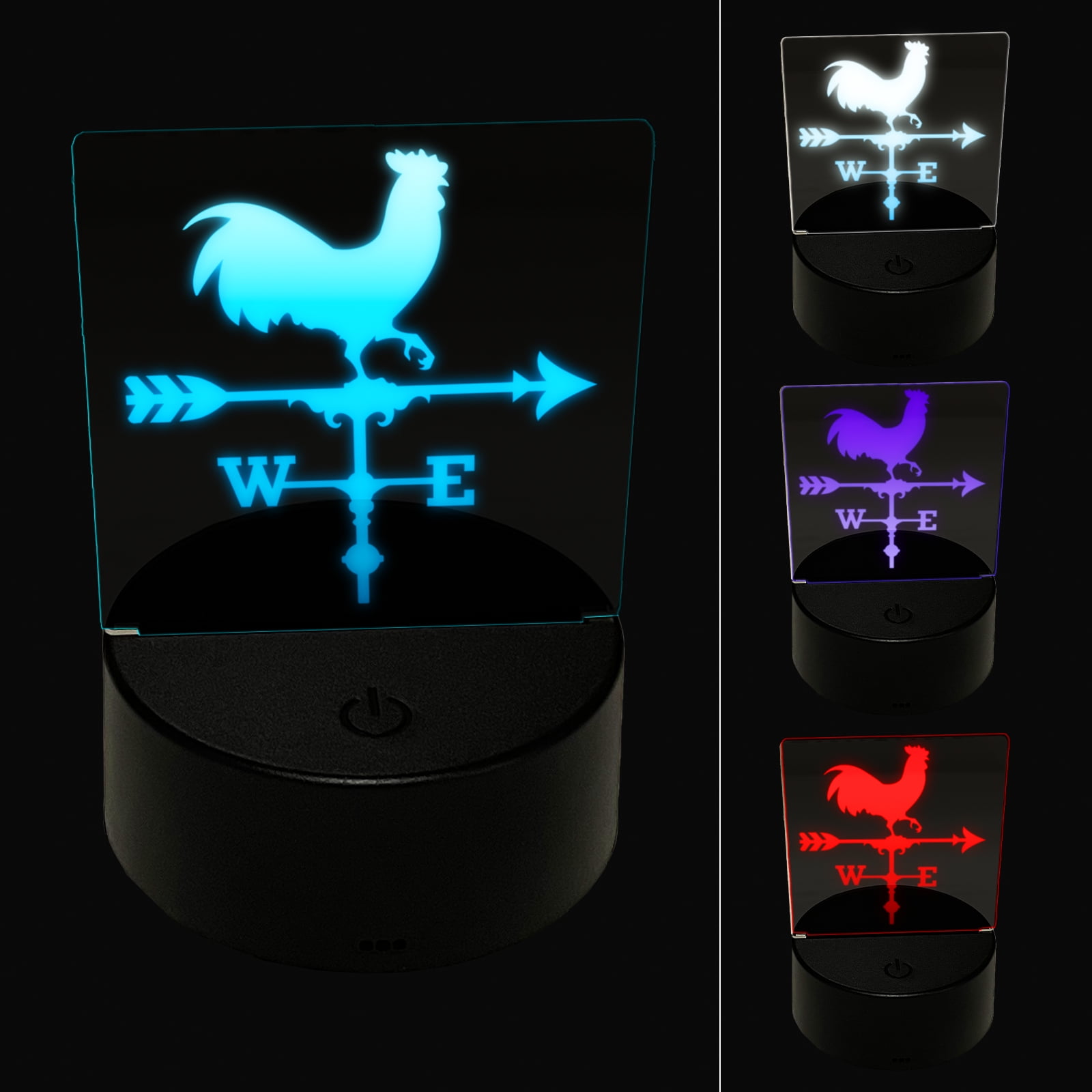 Rooster Chicken Weathervane LED Night Light Sign 3D Illusion Desk