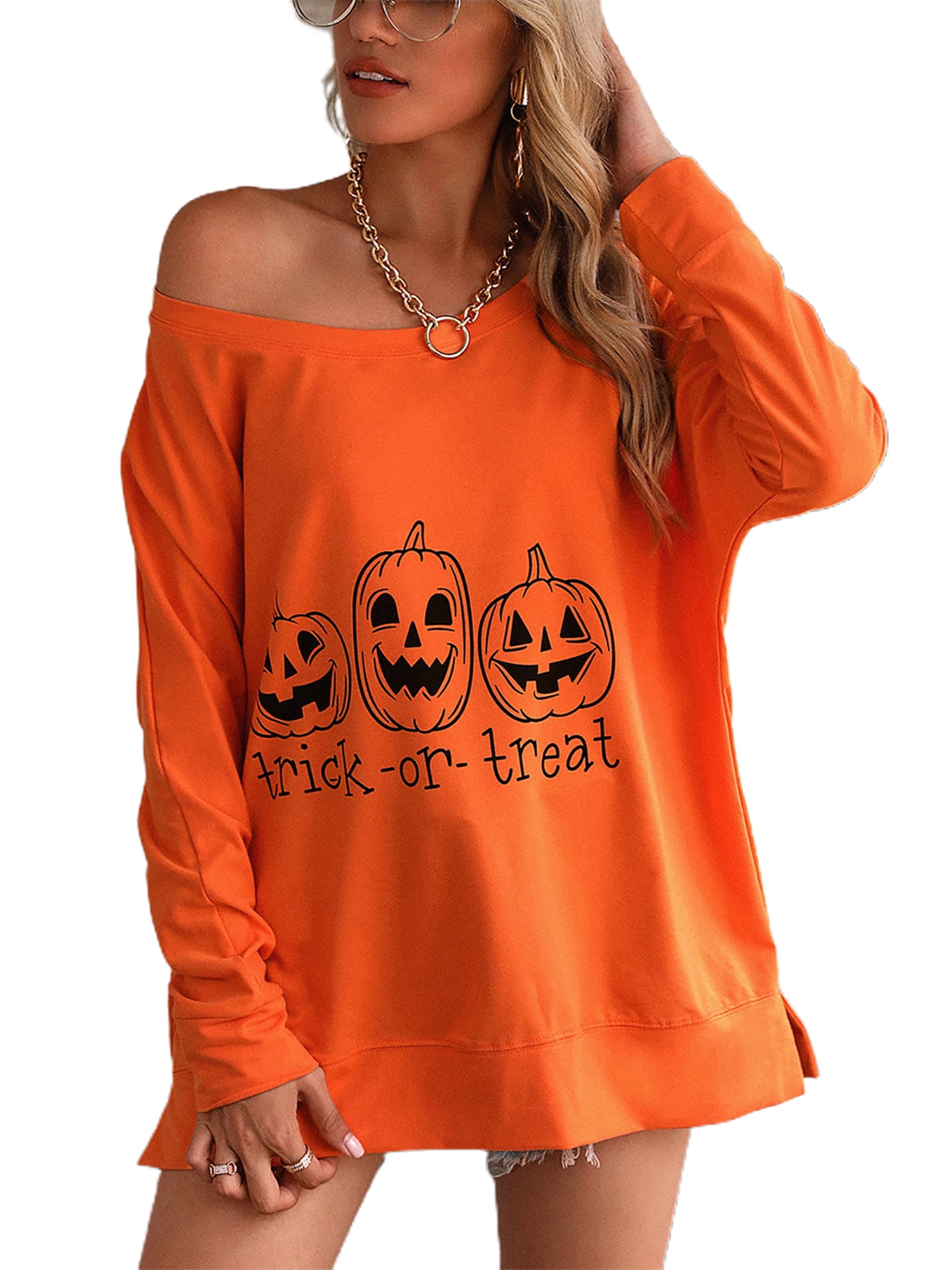 Women's Long Sleeve Scary Pumpkin 