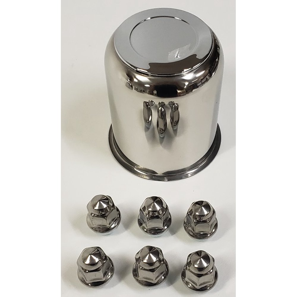 Trailer Wheel Lug and Cap Set. Stainless Steel Hub Cover 6 SS Lugs 3