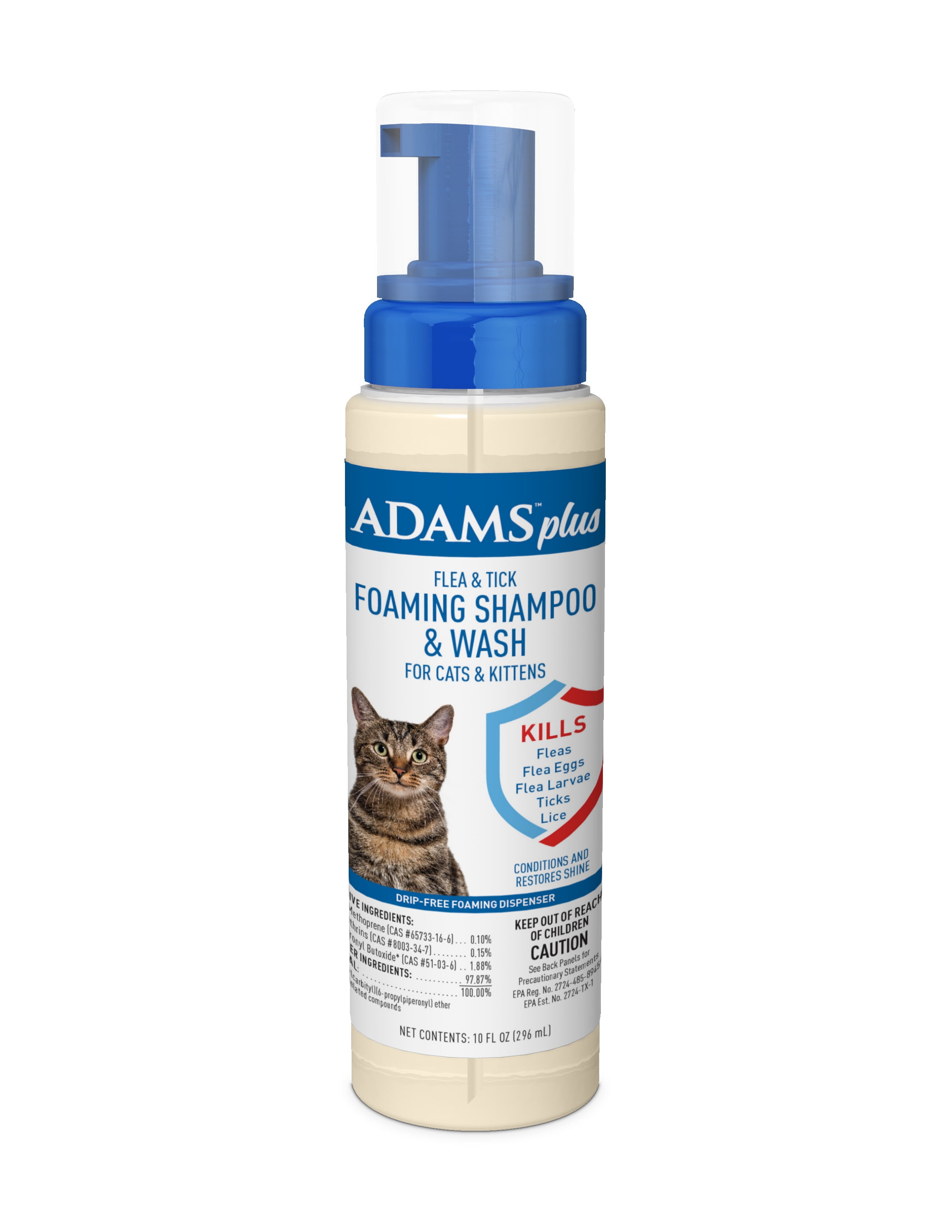 Adams Plus Flea & Tick Foaming Shampoo & Wash for Cats & Kittens, 10