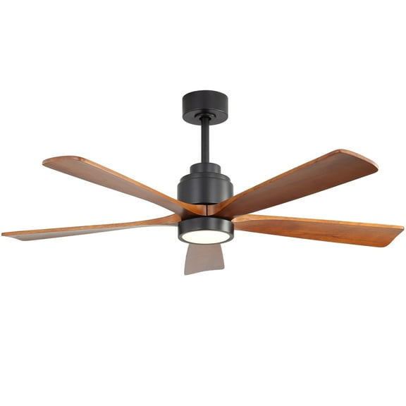 Sofucor 52" Ceiling Fan with Lights, Remote Control, Reversible Noiseless Motor, 3 Walnut Wooden Blades