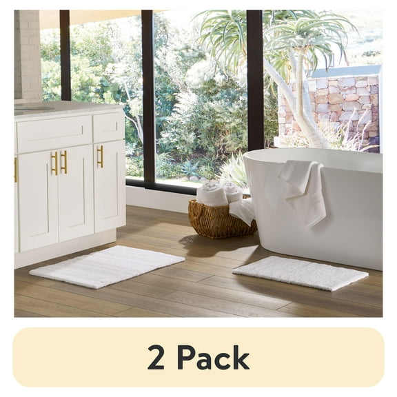 (2 pack) Better Homes & Gardens Reversible Cut & Loop Bath Rug Set, White, 2 Piece, 17 x 24 & 20 x 30 Inches