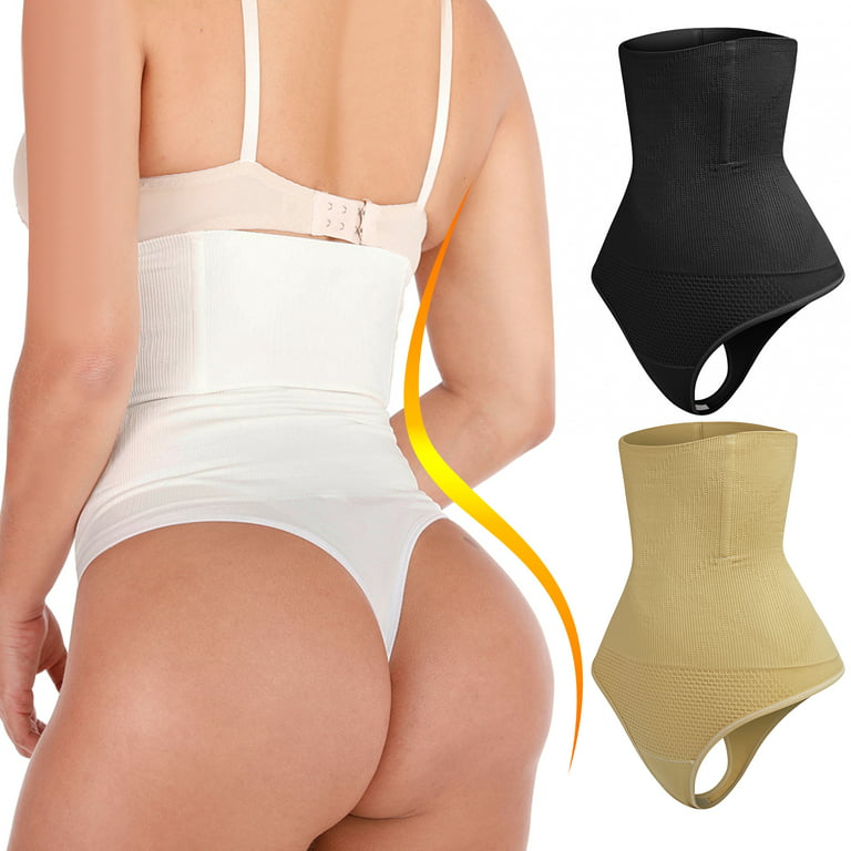 Women High Waist Body Shaper Firm Control Shapewear Thong Panty, White, M/L  