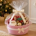 thumbnail image 2 of Leodye 1PCS Cotton Rope Gift Basket with Handles Woven Storage Bin with Bow Clear Ribbon Gift Bag for Christmas Holiday Gift Giving Home Storage Container -13.78x8.66x5.51in, 2 of 7