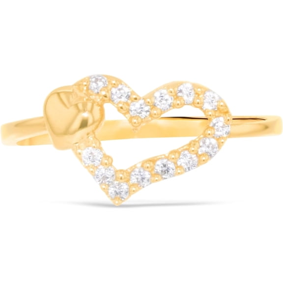 Floreo 10k Yellow Gold 8mm CZ Curved Open Double Heart Ring, Sizes 4 - 9.5