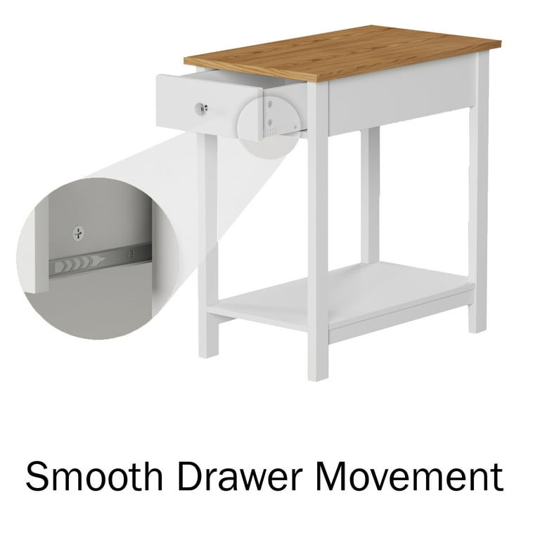 Lavish home white & oak narrow end table with drawer deals