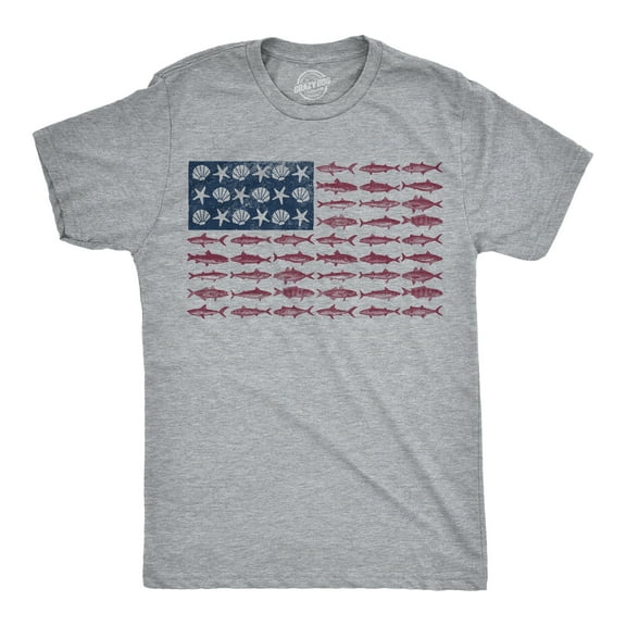 Mens Funny T Shirts Fish Sea Shells American Flag Sarcastic Fishing Fourth Of July Graphic Novelty Tee For Men Graphic Tees