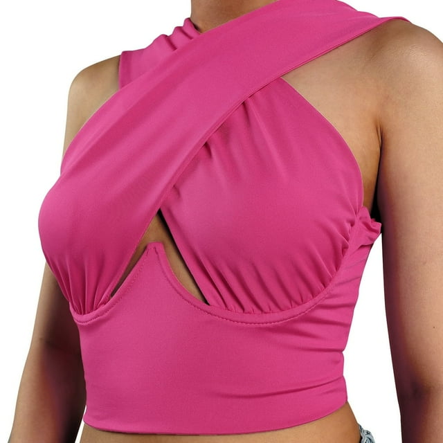 Women Criss Cross Tank Tops Sleeveless Solid Color Cutout Crop Tops
