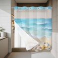 thumbnail image 4 of Beach Ocean No Hook Shower Curtain with Snap in Liner Abstract Gradient Teal Ocean Colorful Sea Star Shells Waterproof Bathroom Shower Curtain with See Through Top Window for Bathtub 72" x 72", 4 of 9